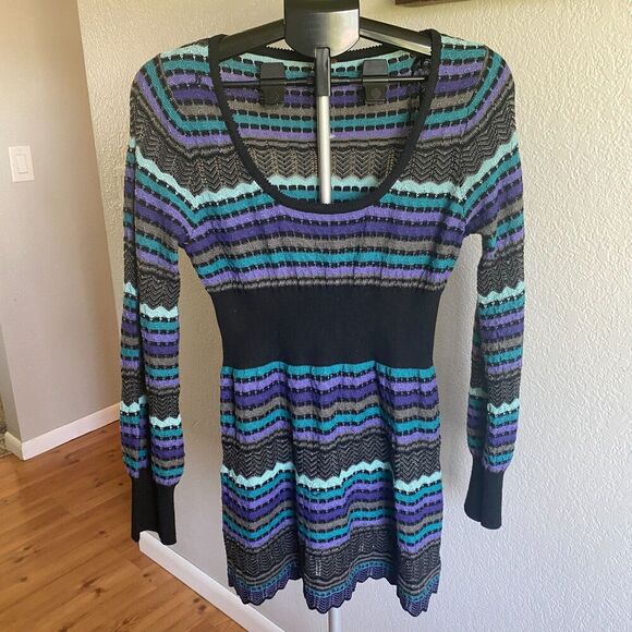 Free People Wool Blend Striped Long Sleeve Sweater Dress Womens Size Large Y2K - Picture 2 of 5